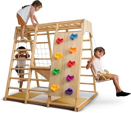 FINOOS 7 in 1 Kinder Holz Klettergerüst Indoor und Outdoor, Schaukel, Kletterleiter, Kletterplattenrutsche, EIN Netz zum Klettern, für Kinder ab 3 Jahre FINOOS 7 in 1 Kinder Holz Klettergerüst Indoor und Outdoor, Schaukel, Kletterleiter, Kletterplattenrutsche, EIN Netz zum Klettern, für Kinder ab 3 Jahre von FINOOS