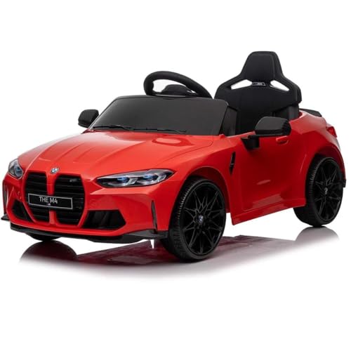 FINOOS B.M.W M4 12V Kinder Elektroauto mit 2,4G-Fernbedienung, Ledersitz mit Gummirädern, 1–4 Jahre (Rot) von FINOOS