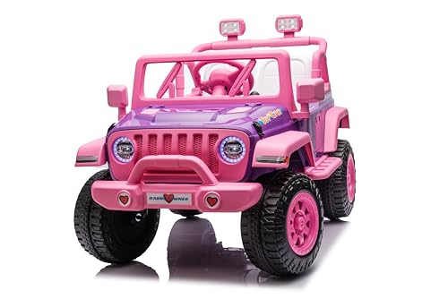 FINOOS Elektroauto für Kinder, 12 V Elektrofahrzeug, ferngesteuertes Kinder Elektroauto / 2+1 Geschwindigkeiten/Hupe/LED/Musik/USB, für Mädchen (Rosa) von FINOOS