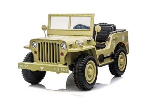 FINOOS J.E.E.P Willy's Army Kinder, Elektroauto 24 V, 3-Sitzer, mit Fernbedienung 2,4 GHz, 4 x Motor 24V, 200W, Kinderauto - Elektroauto für Kinder (Khakibraun) von FINOOS