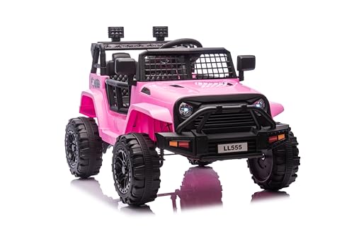 FINOOS Kinder Elektroauto 12V Kinderauto mit 2,4 GHz Fernbedienung, 2 Motor, Kinderfahrzeug mit Hupe, LED, Musik, Sanftstart, für 1-4 Jahre (Rosa) von FINOOS