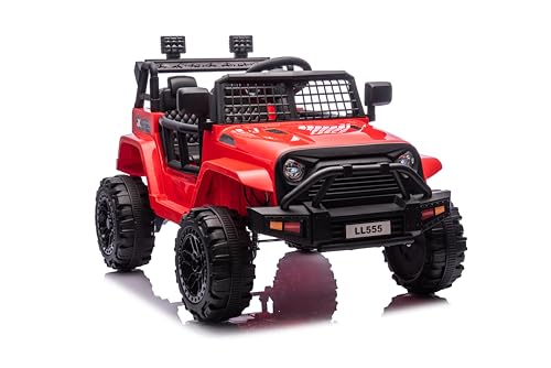 FINOOS Kinder Elektroauto 12V Kinderauto mit 2,4 GHz Fernbedienung, 2 Motor, Kinderfahrzeug mit Hupe, LED, Musik, Sanftstart, für 1-4 Jahre (Rot) von FINOOS