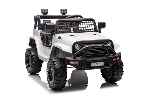 FINOOS Kinder Elektroauto 12V Kinderauto mit 2,4 GHz Fernbedienung, 2 Motor, Kinderfahrzeug mit Hupe, LED, Musik, Sanftstart, für 1-4 Jahre (Weiß) von FINOOS