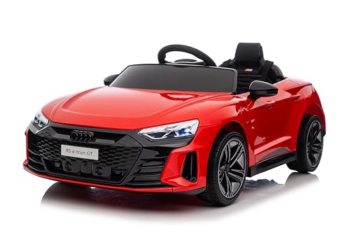 FINOOS Kinder Elektroauto 12V Kinderauto mit 2,4 GHz Fernbedienung, Kinderfahrzeug mit Hupe, LED, Musik, Sanftstart, Elektrofahrzeug mit Hilfsrad, für 1-4 Jahre Kinder (Rot) von FINOOS