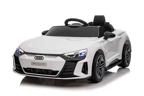 FINOOS Kinder Elektroauto 12V Kinderauto mit 2,4 GHz Fernbedienung, Kinderfahrzeug mit Hupe, LED, Musik, Sanftstart, Elektrofahrzeug mit Hilfsrad, für 1-4 Jahre Kinder (Weiß) von FINOOS