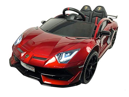 FINOOS Kinder Elektroauto Lamborghini Aventador - Lizenziert - RC, 2.4 Ghz Fernbedienung - Kinderauto - Softstart - SD-Karte - USB - MP3 - Elektro Auto für Kinder(Rot) von FINOOS