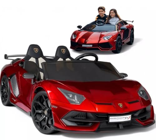 FINOOS Kinder Elektroauto Lamborgini Aventador 24V, 2 Sitzer, mit 2,4Ghz Fernbedienung, 2 x 24V 200Watt, 2-6 Jahre (Rot) von FINOOS