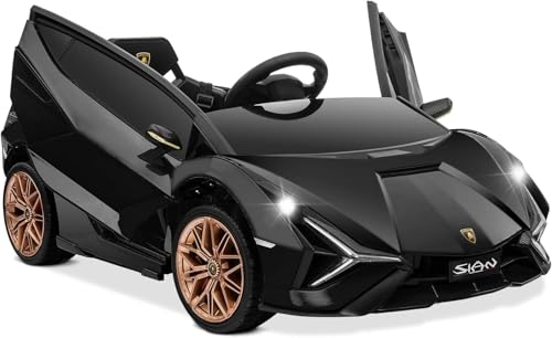 FINOOS Kinder Elektroauto Lamborgini Sian 12V Kinderauto Elektrisch mit Fernbedienung - Ledersitz - Elektroauto für Kinder - MP3-Player, Hupe, Licht, (Schwarz) von FINOOS