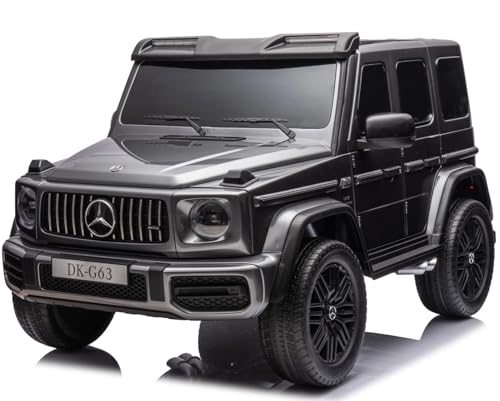 FINOOS Kinder Elektroauto Mercedes G63 2 Sitzer 24V, 4X 200W insgesamt 800W, AMG Doppelsitzer Kinderauto Elektrisch mit Fernbedienung - Ledersitz und Eva Reifen - Elektroauto für 2 Kinder (Grau) von FINOOS