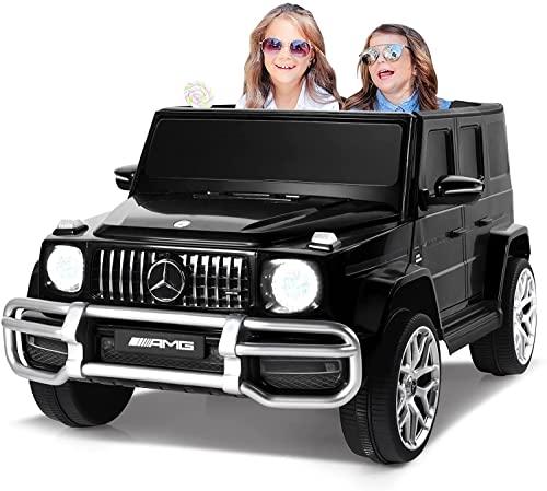 FINOOS Kinder Elektroauto Mercedes G63 AMG 2 Sitzer, Doppelsitzer Kinderauto Elektrisch mit Fernbedienung - 4x4 Ledersitz und Eva Reifen - Elektroauto für 2 Kinder (Schwarz) von FINOOS