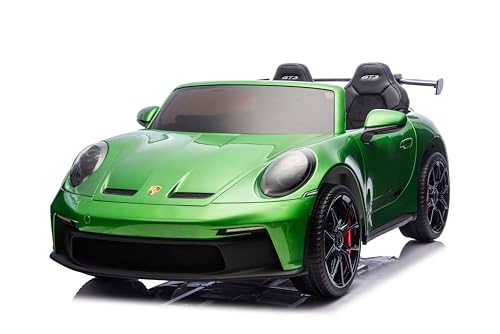 FINOOS Kinder Elektroauto Porsche 911 GT3 24V, 2 Sitzer, mit 2,4Ghz Fernbedienung, 4 x 24V 200Watt, 1-7 Jahre (Grün) von FINOOS