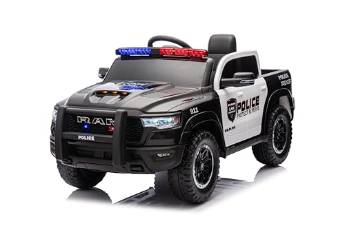 FINOOS Kinder Elektroauto RAM 12V Kinderauto mit 2,4 GHz Fernbedienung, 2 Motor, Kinderfahrzeug mit Hupe, LED, Musik, Sanftstart, Elektrofahrzeug mit Fernbedienung, für 1-4 Jahre (Polizei) von FINOOS