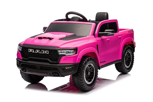 FINOOS Kinder Elektroauto RAM 12V Kinderauto mit 2,4 GHz Fernbedienung, 2 Motor, Kinderfahrzeug mit Hupe, LED, Musik, Sanftstart, Elektrofahrzeug mit Fernbedienung, für 1-4 Jahre (Rosa) von FINOOS