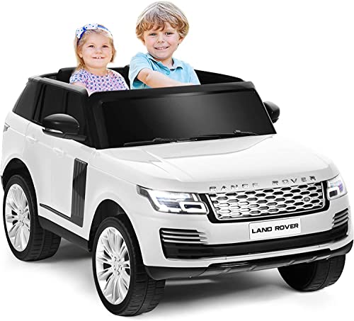 FINOOS Kinder Elektroauto Range Rover Vogue Allrad Leder Sitz Kinderfahrzeug Kinderauto 4X4, MP4 2 Sitzer (Weiß) von FINOOS