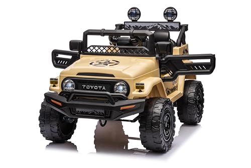 FINOOS Kinder Elektroauto Toyota Kinder. FJ Cruiser 12V mit 2,4-GHz-Allradantrieb, 4 x Motor 12V 35W, 1 bis 4 Jahre (Khaki) von FINOOS