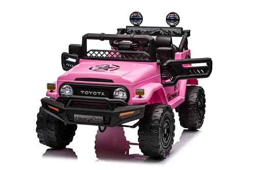 FINOOS Kinder Elektroauto Toyota Kinder. FJ Cruiser 12V mit 2,4-GHz-Allradantrieb, 4 x Motor 12V 35W, 1 bis 4 Jahre (Rosa) von FINOOS