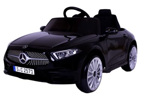 FINOOS Kinder elektroauto Mercedes CLS350 AMG Elektroauto für Kinder, 12V, elektrische Kinder elektroauto mit Fernbedienung, 2 + 1 Geschwindigkeitsstufen, Hupe, LED, Musik, USB (Schwarz) von FINOOS