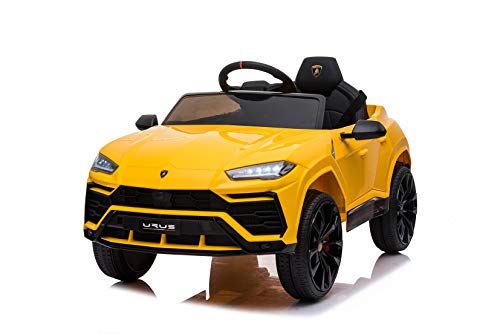 FINOOS Lambo Urus Elektroauto für Kinder, Originallizenz, Batterie, vertikal öffnende Türen, 2 Motoren, 12-V-Batterie, 2,4-GHz-Fernsteuerung, 1 bis 4 Jahre (Gelb) von FINOOS