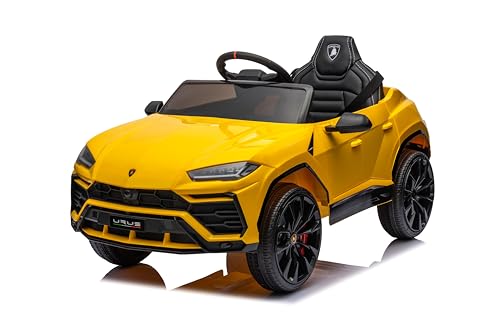 FINOOS Lambo Urus Elektroauto für Kinder, Originallizenz, Batterie, vertikal öffnende Türen, 2 Motoren, 12-V-Batterie, 2,4-GHz-Fernsteuerung, 1 bis 4 Jahre (Gelb) von FINOOS