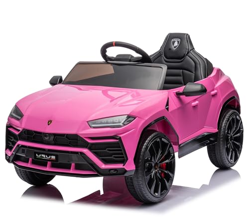 FINOOS Lambo Urus Elektroauto für Kinder, Originallizenz, Batterie, vertikal öffnende Türen, 2 Motoren, 12-V-Batterie, 2,4-GHz-Fernsteuerung, 1 bis 4 Jahre (Rosa) von FINOOS