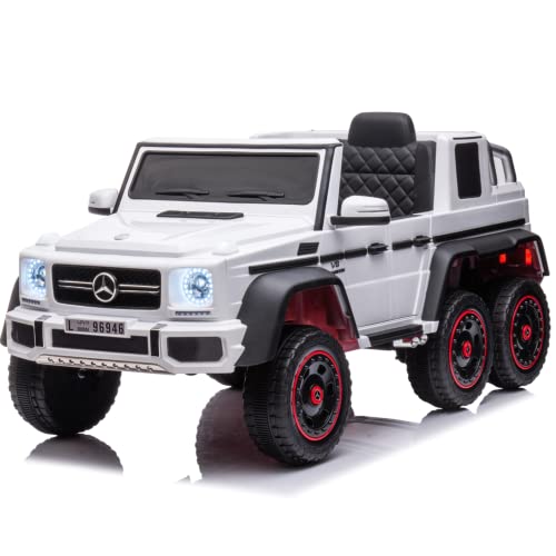 FINOOS Mercedes G63 6X6 AMG kinderauto 12V, Kinder elektroauto 4X45W, Mit Gummireifen, Ledersitz Mit 2.4G Fernbedienung (Weiß) von FINOOS