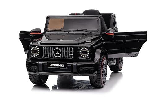 FINOOS Mercedes G63 AMG Elektroauto für Kinder, 12 V, elektrische Kinder elektroauto mit Fernbedienung, 2 + 1 Geschwindigkeitsstufen, Hupe, LED, Musik, USB (schwarz) von FINOOS