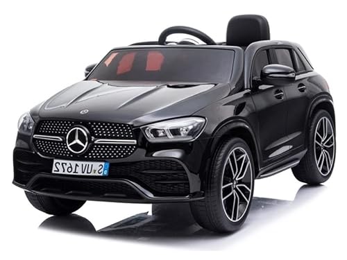 FINOOS Mercedes GLE Elektroauto für Kinder, 12V, elektrische Kinder elektroauto mit Fernbedienung, Gummireifen, Ledersitz, Hupe, LED, Musik (Schwarz) von FINOOS