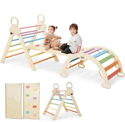 FINOOS Montessori Indoor Spielset: 7-in-1 Klettergerüst mit Rutsche & Bogen für Kleinkinder und Kinder (1-3 Jahre) (Regenbogen) von FINOOS