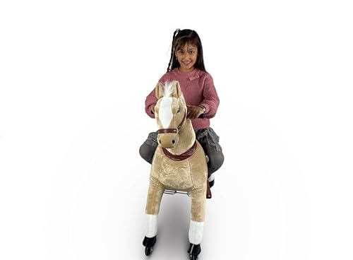 FINOOS Pony Ride - Schaukelpferd - Fahrt auf Pferd - Kuscheltier auf Rollen - Kinder - Pony - Tierlaute Pferd - Reiten - Plüschtier - Spielpferd - braun (Medium - 4-9 Jahre) von FINOOS