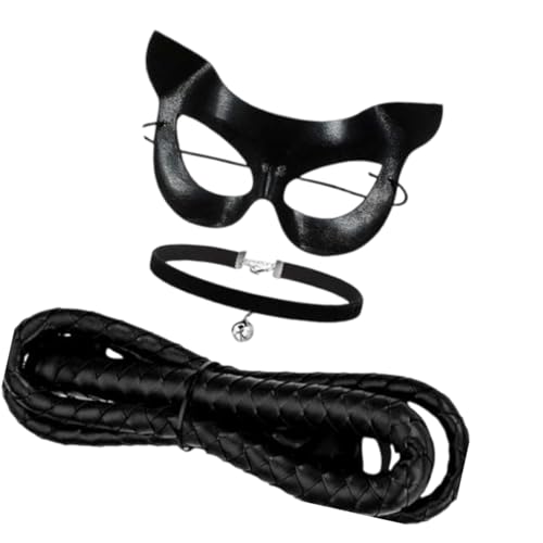 3pcs Schwarze Katzen Kostüm Katzen Gesichtsmaske Maskeraden Maske Glocken Choker Whip Für Anziehen Von Party Cosplay Halloween Kostüme Schwarz Kostüm von FIRSTXIU