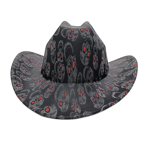Einzigartige Westliche Stiles Fedoras Hat Wide Brims Top Mit Schädelmuster Für Frauen Und Männer Cosplay Party Accessoire Einzigartig von FIRSTXIU
