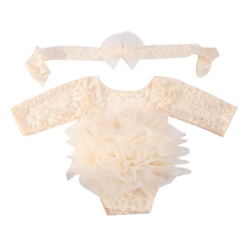 Elegante Neugeborenenfotografie Mesh Strampler Stile Und Praktisches Baby Mit Stirnbandfotografie Requisiten Für Mädchen Mesh von FIRSTXIU