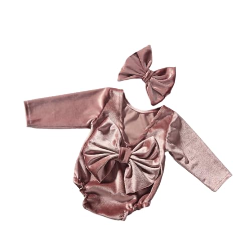 FIRSTXIU Babyfoto Girl Bowknot Stirnband Strampler Outfit Neugeborene Fotografie Requisiten Kostüm Kleidung Kinder Babyparty Geschenkset Set von FIRSTXIU