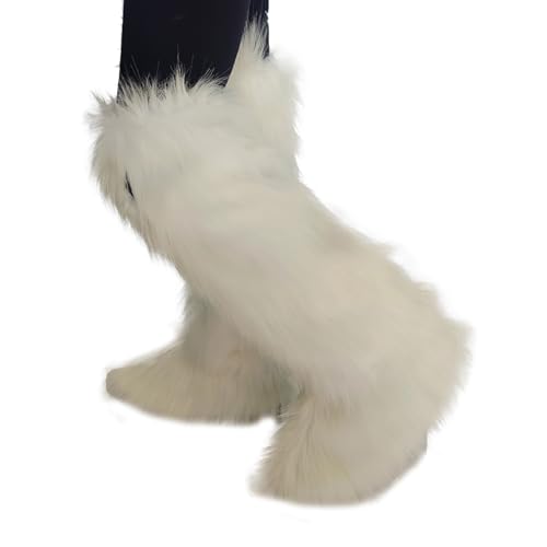 FIRSTXIU Frauen Fuzzy Beinwärmer Winterpelze Pelzige Bein Wärmer Softstiefel Manschetten Deckungen Halloween Cosplay Kostüme Kunstpelze Fuzzy Long Boots Schuhe Manschetten Deckel Warm Pelz von FIRSTXIU