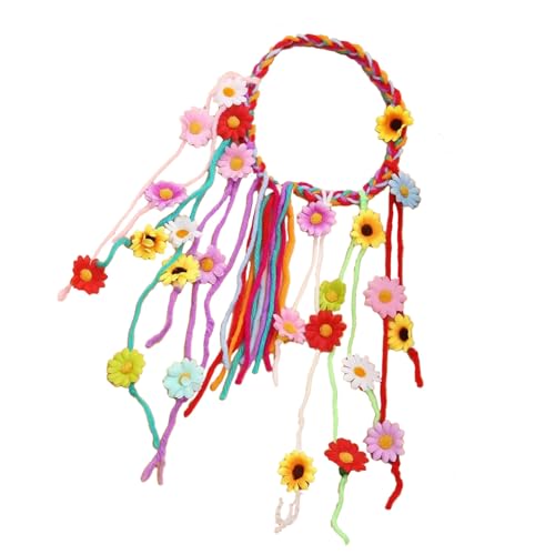 FIRSTXIU Hippie Stirnband Blumenkronen Sonnenblumen Haarzubehör Für 70er Jahre Ethnische Stile Kopfbedecke Kostüme Blumenkopfschmuck von FIRSTXIU