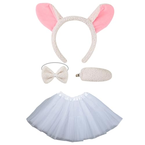FIRSTXIU Plüsch Schaf Kostüm Set Schaf Ohr Hair Hoop Weichhandschuhe Maschenrock Plüsch Schwanz Bowtie Ohrstirnband Für Halloween Hair Hoop Set Schwanzhandschuhe Ohrstirnband Für Halloween von FIRSTXIU