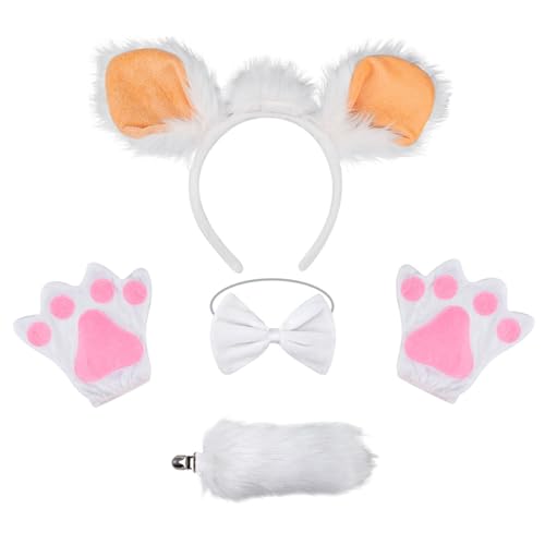 FIRSTXIU Plüsch Schaf Kostüm Set Schaf Ohr Hair Hoop Weichhandschuhe Maschenrock Plüsch Schwanz Bowtie Ohrstirnband Für Halloween Hair Hoop Set Schwanzhandschuhe Ohrstirnband Für Halloween von FIRSTXIU