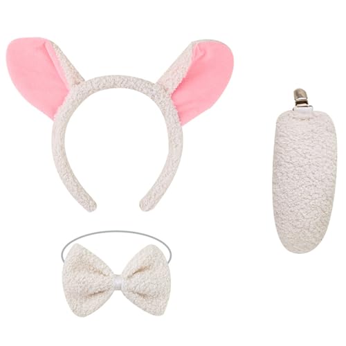 FIRSTXIU Plüsch Schaf Kostüm Set Schaf Ohr Hair Hoop Weichhandschuhe Maschenrock Plüsch Schwanz Bowtie Ohrstirnband Für Halloween Hair Hoop Set Schwanzhandschuhe Ohrstirnband Für Halloween von FIRSTXIU