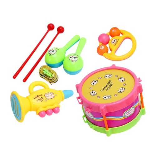 FIRSTXIU Sensorische Percussion Kits Musikspielzeug Für Kleinkind Bildungsmusikinstrument Spielzeug Mit Drum Trompete Shaker Sand Hammer Baby Instrument von FIRSTXIU