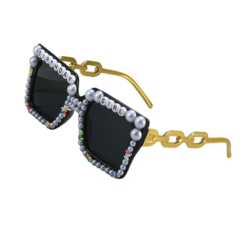 FIRSTXIU Vintage Requisiten Übergroßer Rahmen Sonnenbrille Leichte Perlen Polarisierte Linse Für Geburtstagsmädchen Modebereich Trendige Hochzeitssungbrille Mit Perlen von FIRSTXIU