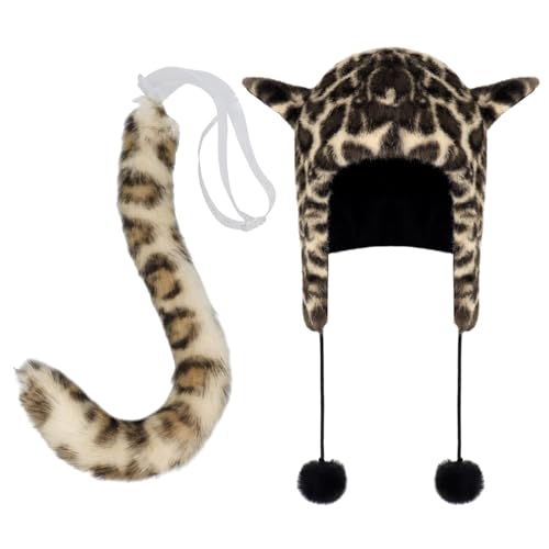 Frauen Winter Warmer Und Pelziger Schwanz Kostüm Set Ohrflaps Set Halloween Kostümzubehör Für Frauen Mädchen Outdoor Aktivität von FIRSTXIU