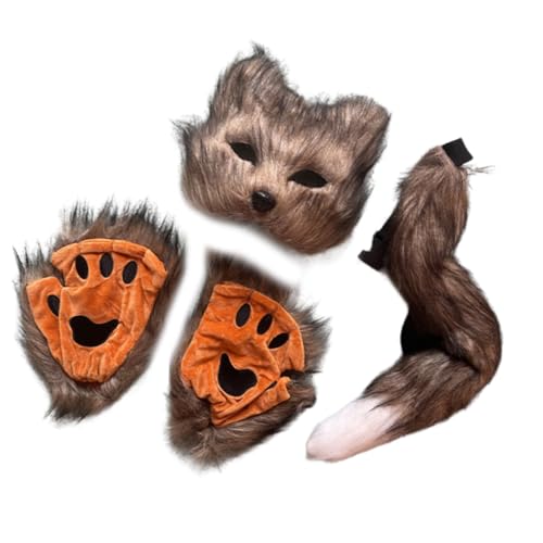 Katzen Kostüm Katzenmaske Pfoten Handschuhe Katzen Schwanz Animal Fancy Kits Accessoires Erwachsene Kid Halloween Cosplays Requisiten Cosplay von FIRSTXIU
