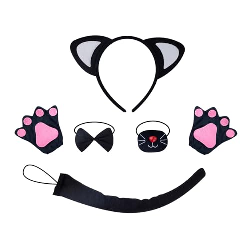 Katzen Kostüm Set Mesh Rock Schöne Katzen Ohr Hair Hoop Ohr Stirnband Plüsch Schwanz Bowtie Party Vorräte Für Halloween Tiere Kostüm Set Halloween Stirnband Plüsch Schwanz von FIRSTXIU