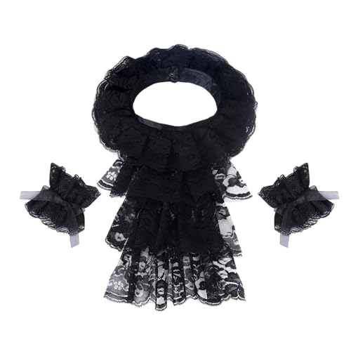 Renaissances Victorian Colonial Jabot Ruffled Spitze Abnehmbarer Falscher Kragen Und Manschetten Set Halloween Kostüm Für Partys Spitzenkragen von FIRSTXIU