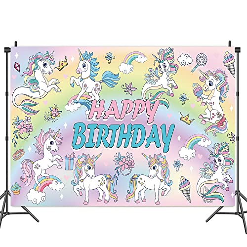 Einhorn Hintergrund, Cartoon Pink Hintergrund, Photography Hintergrund für Mädchen, Einhorn Geburtstag Hintergrund, Happy Birthday Party Dekoration Hintergrund 5x3FT von FISAPBXC