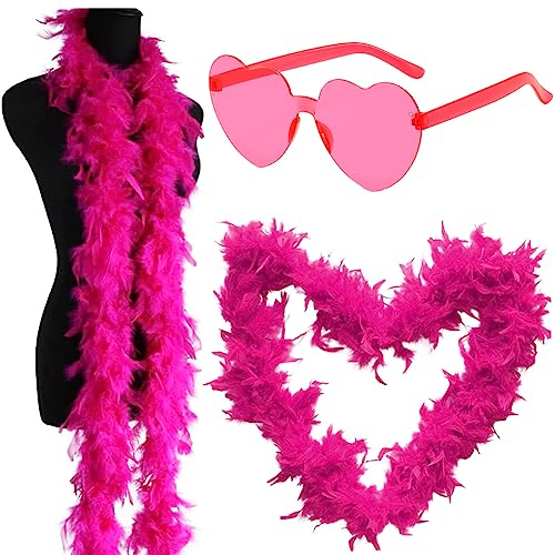 Flauschige Federboa für Damen, Modischer Feder Boa Türkei Federn Schal Kostüm Requisiten mit Rosenrot Randlosen Herzbrille Für Cosplay, Karneval Party,Bühnenshows, Kostüm Party(200cm,Rosenrot Flauschige Federboa für Damen, Modischer Feder Boa Türkei Federn Schal Kostüm Requisiten mit Rosenrot Randlosen Herzbrille Für Cosplay, Karneval Party,Bühnenshows, Kostüm Party(200cm,Rosenrot von FISAPBXC