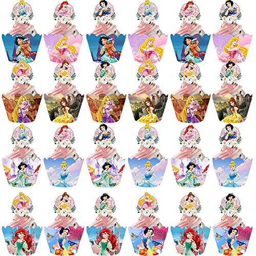 Priinzessin Kuchendekoration, 48 Stück Priinzessin Tortendeko Cupcake Topper Tortendeko Themen Party Tortenaufsatz Geburtstag Kuchendeckel Dekoration Lieferungen Set für Kinder Geburtstag von FISAPBXC