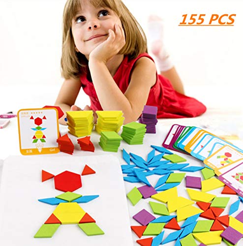 FISHSHOP Holzpuzzles 155 Teilig Geometrische Formen Puzzle Bausteine Montessori Spielzeug Lernspielzeug Für Kinder Mädchen und Jungen ab 3 Jahr von FISHSHOP