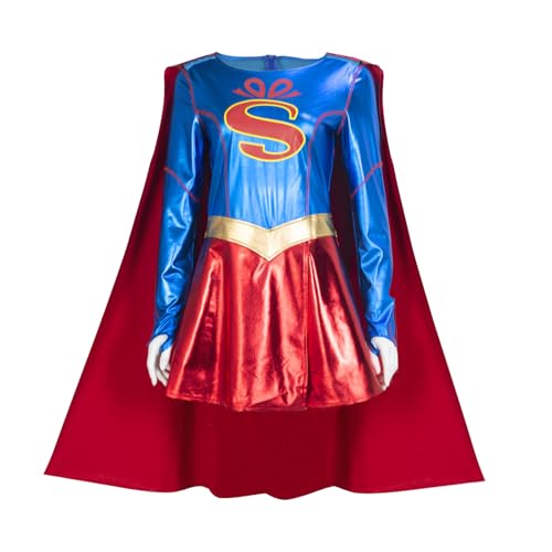 FIVECOSER Super-TV-Show-Kleid für Damen, Kostüm, Halloween, Cosplay, Mädchen, Heldenrock mit Umhang, Rot/Ausflug, einfarbig (Getaway Solids), M von FIVECOSER