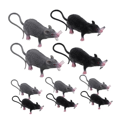 FIXOSHEE 10 Stück Teiliges Realistische Plastikratten Deko und Streichspielzeug und Schwarz Lebensechte Kleine Mäuse Modelle für Halloween Horror Partys Gruselige Atmosphäre von FIXOSHEE